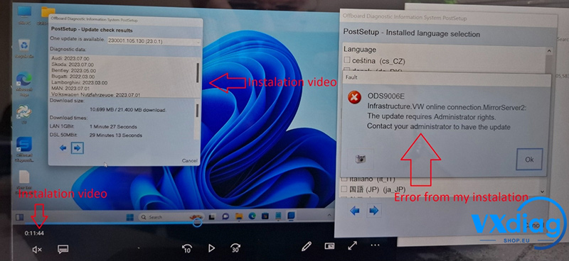 VXDIAG VW Software Installation Error – ODS9006E Infrastructure