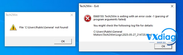 How to Fix Vxdiag Nano for GM Error E668150: Tech2Win Exiting with Error Code -1